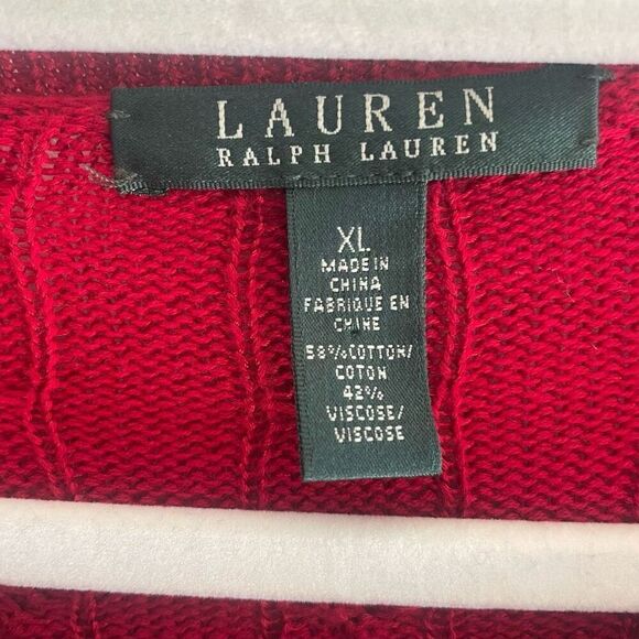 Lauren Ralph Lauren Red Cable Knit Cotton Blend Sweater Women’s Size XL Preppy - Picture 6 of 6